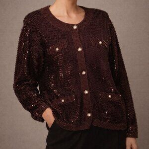New Vintage 80s Gardy California M Luxe Sequin Embellished Knit Cardigan Sweater